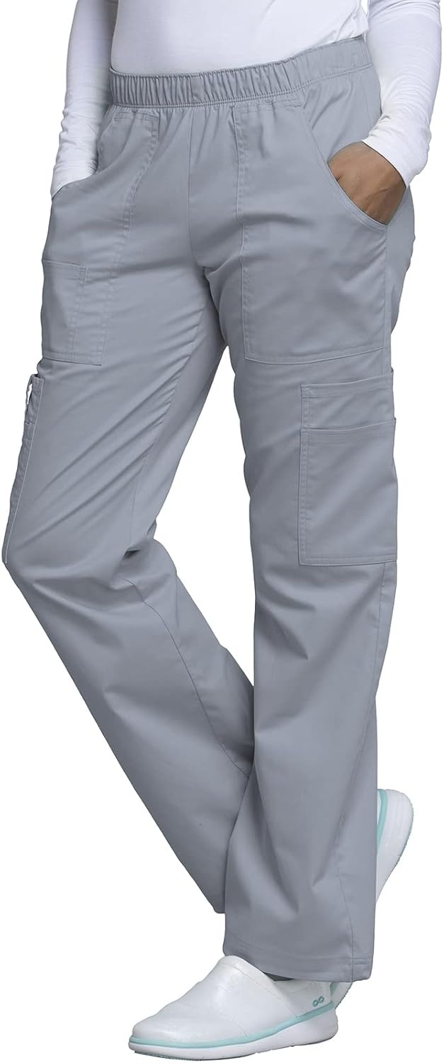 image:imageCherokee Scrub Pants for Women Mid Rise PullOn Cargo Medical Uniform 7 Pocket Elastic Waist Adjustable Hem Stretch 4005Grey