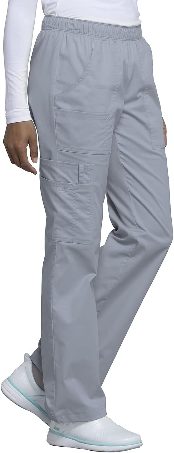 image:imageCherokee Scrub Pants for Women Mid Rise PullOn Cargo Medical Uniform 7 Pocket Elastic Waist Adjustable Hem Stretch 4005Grey