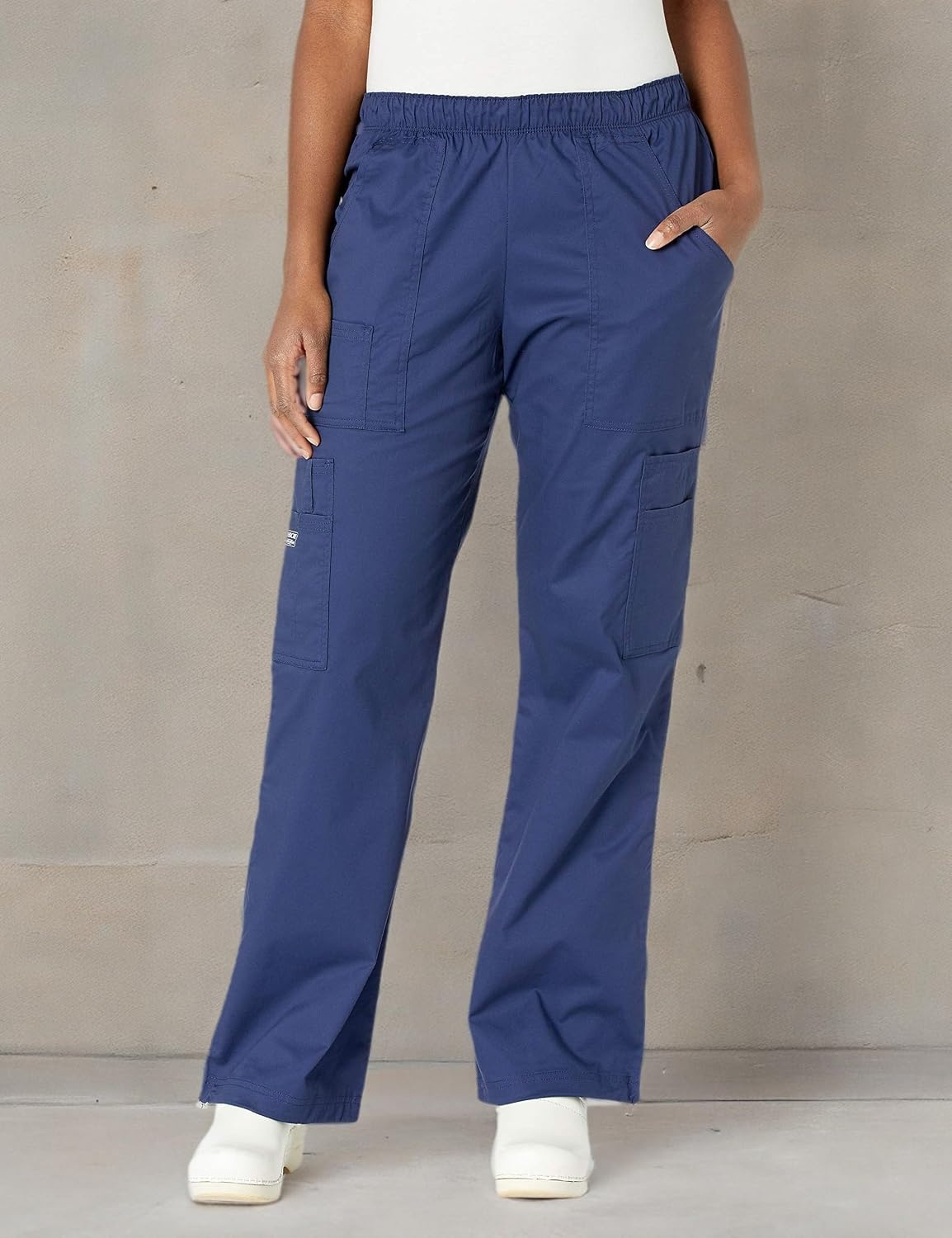 image:imageCherokee Scrub Pants for Women Mid Rise PullOn Cargo Medical Uniform 7 Pocket Elastic Waist Adjustable Hem Stretch 4005Navy