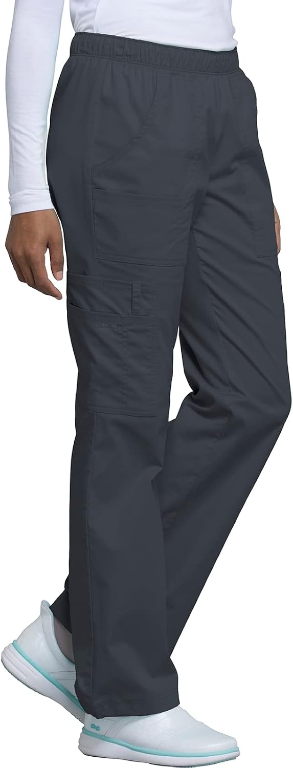 image:imageCherokee Scrub Pants for Women Mid Rise PullOn Cargo Medical Uniform 7 Pocket Elastic Waist Adjustable Hem Stretch 4005Pewter
