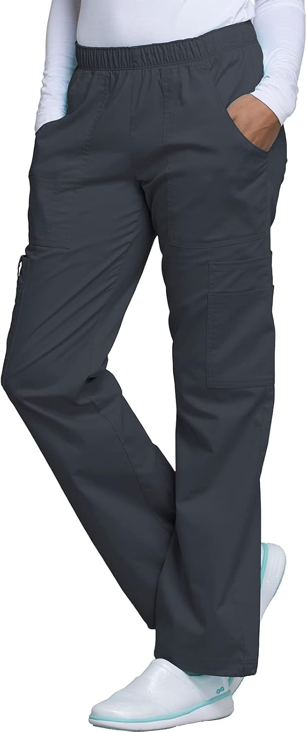 image:imageCherokee Scrub Pants for Women Mid Rise PullOn Cargo Medical Uniform 7 Pocket Elastic Waist Adjustable Hem Stretch 4005Pewter