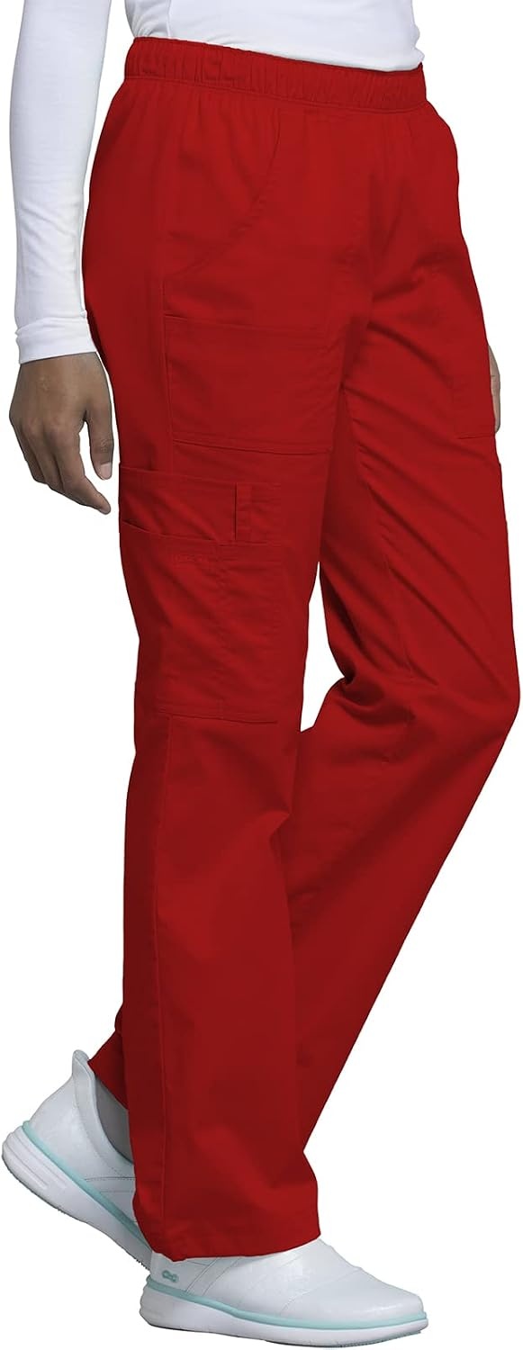 image:imageCherokee Scrub Pants for Women Mid Rise PullOn Cargo Medical Uniform 7 Pocket Elastic Waist Adjustable Hem Stretch 4005Red