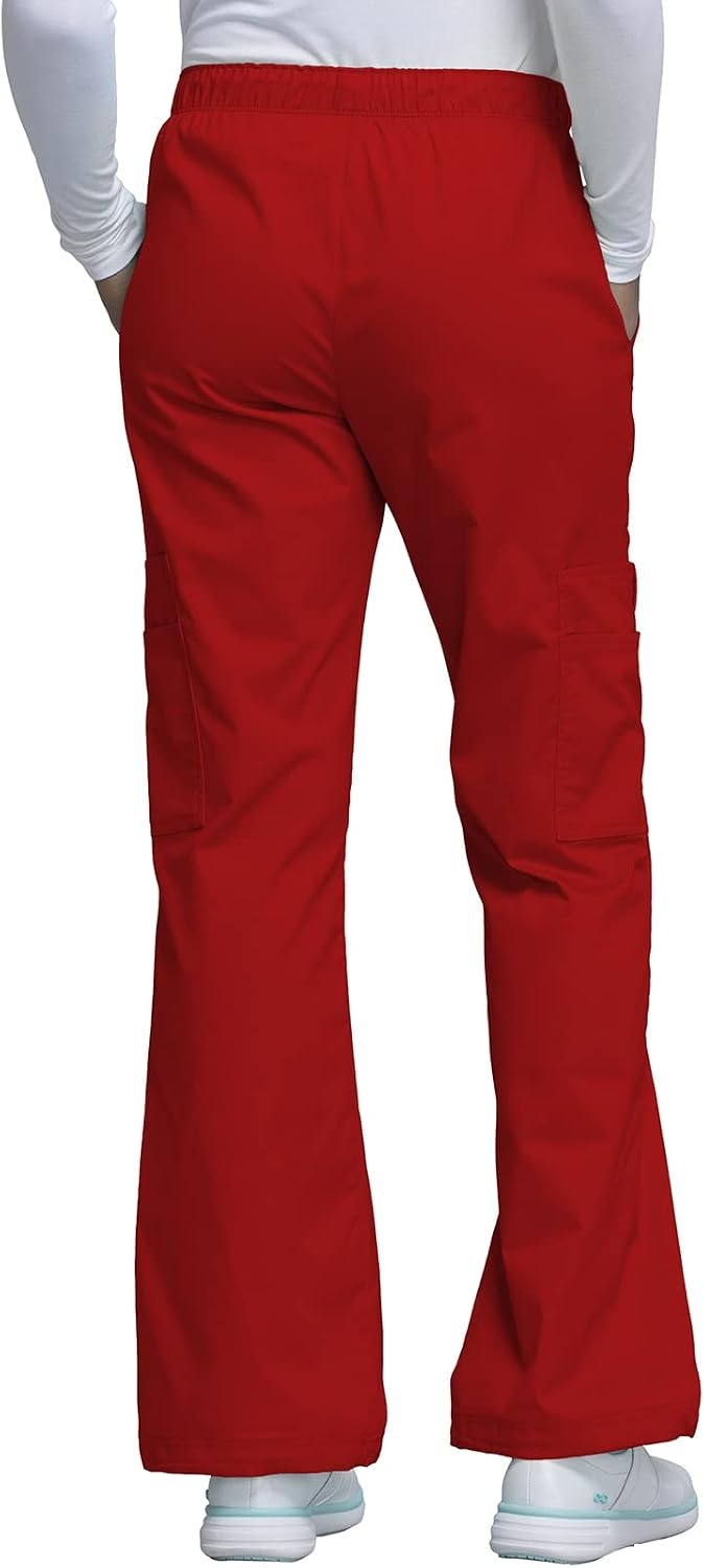 image:imageCherokee Scrub Pants for Women Mid Rise PullOn Cargo Medical Uniform 7 Pocket Elastic Waist Adjustable Hem Stretch 4005Red