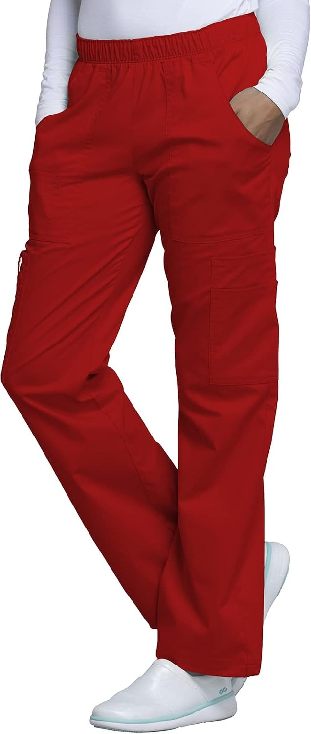 image:imageCherokee Scrub Pants for Women Mid Rise PullOn Cargo Medical Uniform 7 Pocket Elastic Waist Adjustable Hem Stretch 4005Red