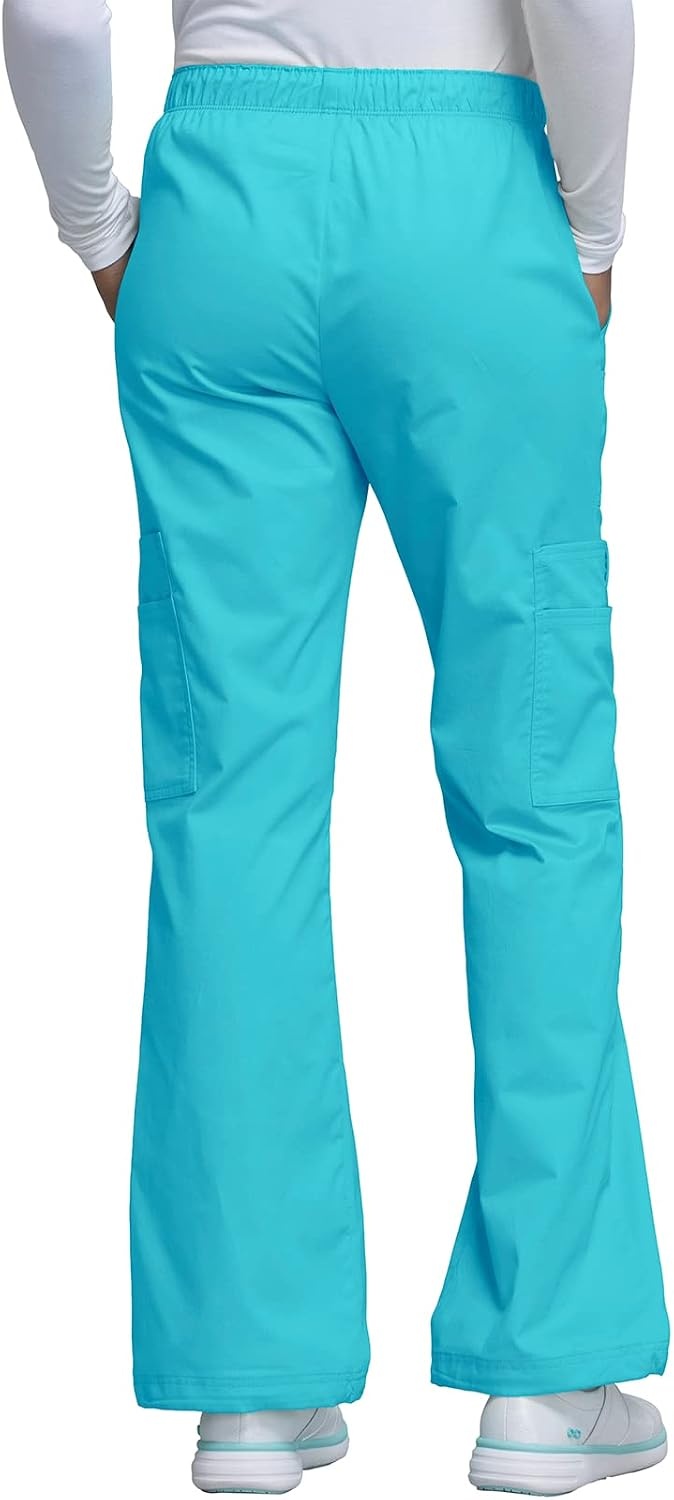 image:imageCherokee Scrub Pants for Women Mid Rise PullOn Cargo Medical Uniform 7 Pocket Elastic Waist Adjustable Hem Stretch 4005Turquoise