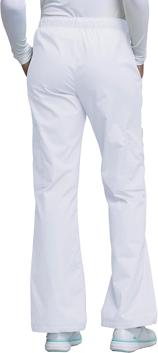 image:imageCherokee Scrub Pants for Women Mid Rise PullOn Cargo Medical Uniform 7 Pocket Elastic Waist Adjustable Hem Stretch 4005White