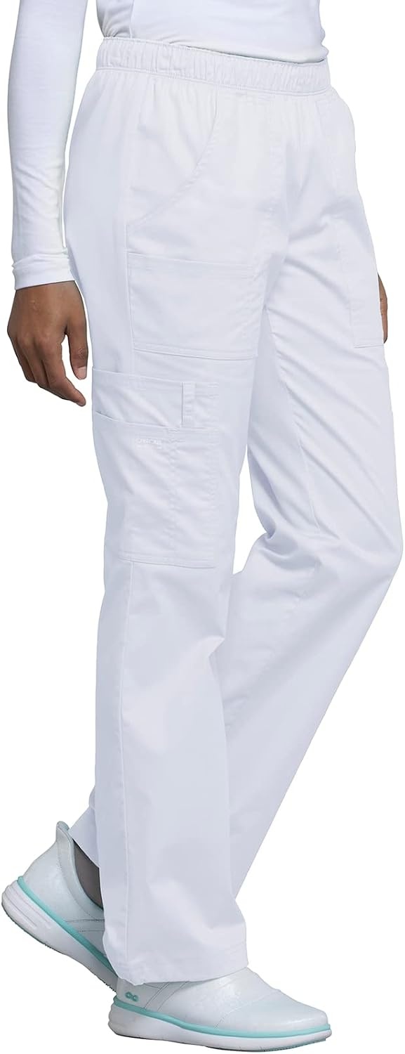 image:imageCherokee Scrub Pants for Women Mid Rise PullOn Cargo Medical Uniform 7 Pocket Elastic Waist Adjustable Hem Stretch 4005White