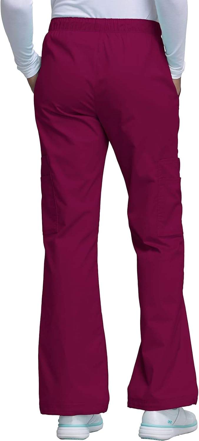 image:imageCherokee Scrub Pants for Women Mid Rise PullOn Cargo Medical Uniform 7 Pocket Elastic Waist Adjustable Hem Stretch 4005Wine