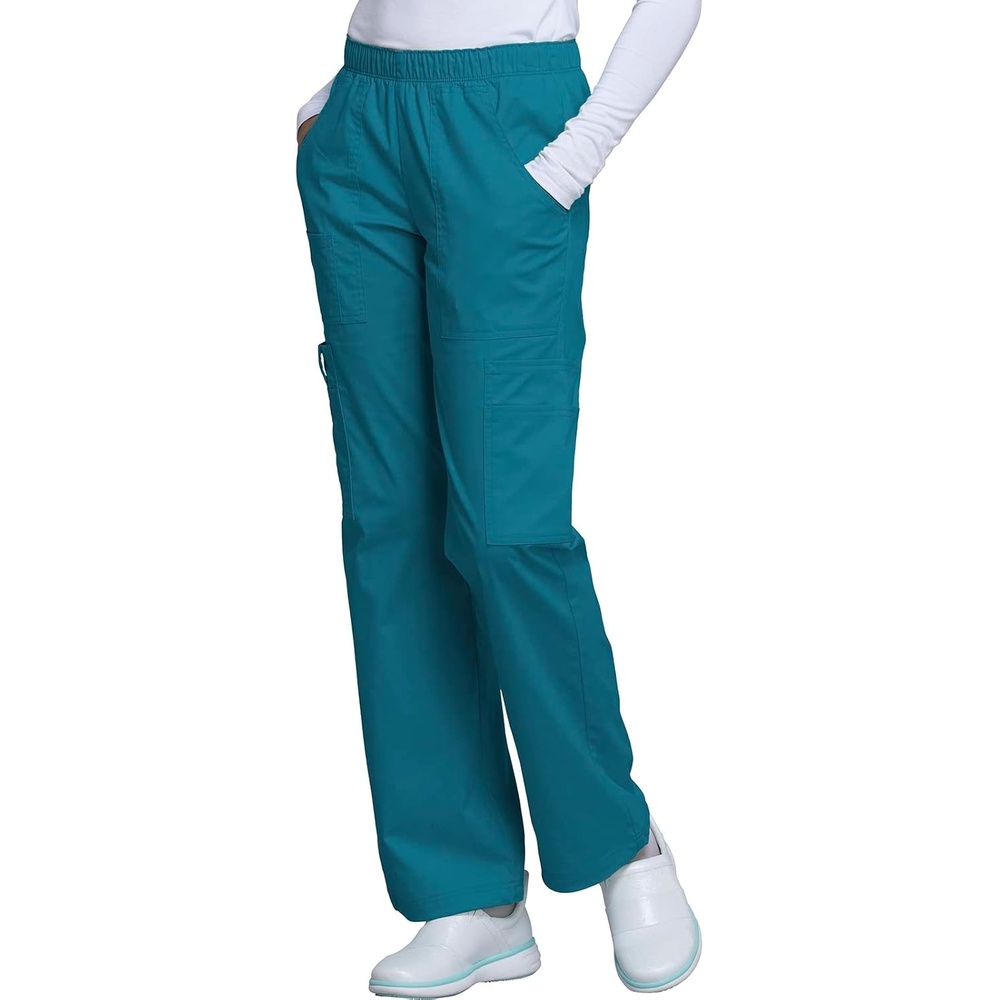 image:imageCherokee Scrub Pants for Women Mid Rise PullOn Cargo Medical Uniform 7 Pocket Elastic Waist Adjustable Hem Stretch 4005Caribbean Blue