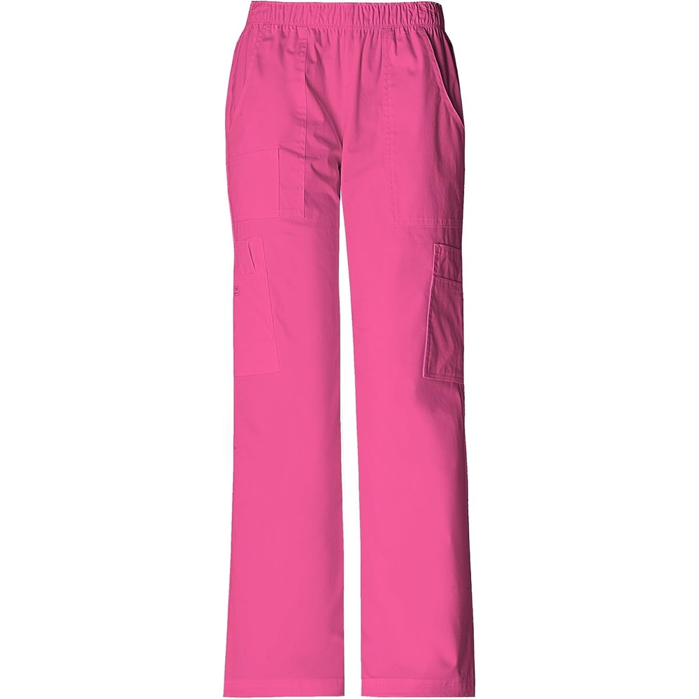 image:imageCherokee Scrub Pants for Women Mid Rise PullOn Cargo Medical Uniform 7 Pocket Elastic Waist Adjustable Hem Stretch 4005Shocking Pink