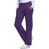 Cherokee Scrub Pants for Women Mid Rise Pull-On Cargo Medical Uniform 7 Pocket Elastic Waist Adjustable Hem Stretch – 4005(Eggplant)