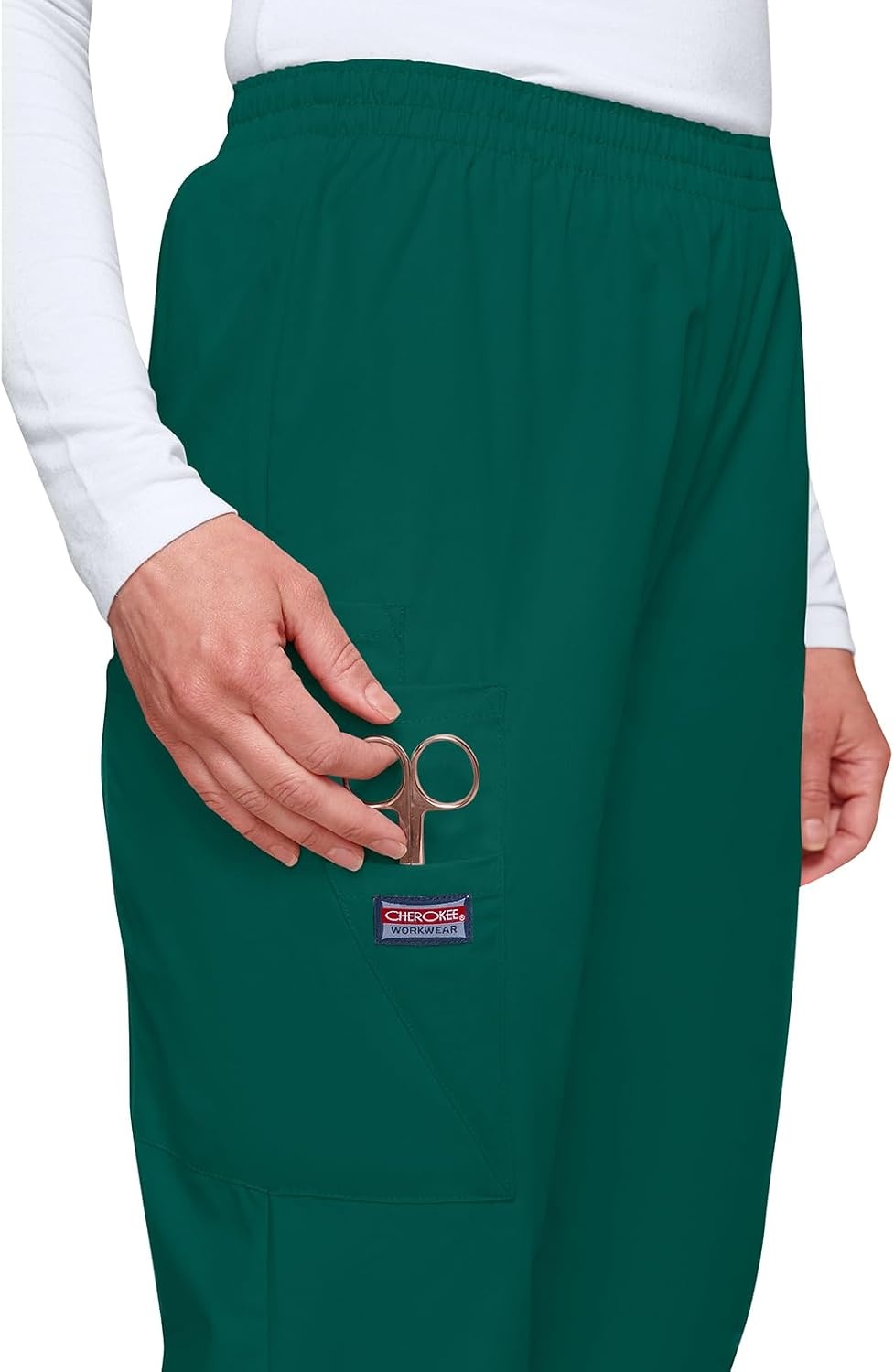 image:imageCherokee Scrubs for Women Cargo Pant Natural Rise Tapered PullOn Bottom with 4 Pockets Fade Resistant Fabric 4200Hunter Green