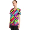 Cherokee Infinity Printed Scrub Tops for Women Round Neck 3 Pockets | Comfortable Fit, Stretch Fabric, Coverstitch Detailing, Rib Knit Neckline Inset, Princess Seams, Side Vents, Easy Care(Color Block Stripe)