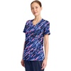 Cherokee Infinity Printed Scrub Tops for Women Round Neck 3 Pockets | Comfortable Fit, Stretch Fabric, Coverstitch Detailing, Rib Knit Neckline Inset, Princess Seams, Side Vents, Easy Care(Staggered Marble)
