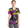 Cherokee Infinity Printed Scrub Tops for Women Round Neck 3 Pockets | Comfortable Fit, Stretch Fabric, Coverstitch Detailing, Rib Knit Neckline Inset, Princess Seams, Side Vents, Easy Care(Portal)