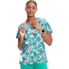 Cherokee Infinity Printed Scrub Tops for Women Round Neck 3 Pockets | Comfortable Fit, Stretch Fabric, Coverstitch Detailing, Rib Knit Neckline Inset, Princess Seams, Side Vents, Easy Care(Tropic Texture)