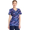 Cherokee Infinity Printed Scrub Tops for Women Round Neck 3 Pockets | Comfortable Fit, Stretch Fabric, Coverstitch Detailing, Rib Knit Neckline Inset, Princess Seams, Side Vents, Easy Care(Staggered Marble)