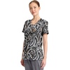 Cherokee Infinity Printed Scrub Tops for Women Round Neck 3 Pockets | Comfortable Fit, Stretch Fabric, Coverstitch Detailing, Rib Knit Neckline Inset, Princess Seams, Side Vents, Easy Care(Big Cat)