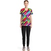 Cherokee Infinity Printed Scrub Tops for Women Round Neck 3 Pockets | Comfortable Fit, Stretch Fabric, Coverstitch Detailing, Rib Knit Neckline Inset, Princess Seams, Side Vents, Easy Care(Color Block Stripe)