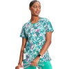Cherokee Infinity Printed Scrub Tops for Women Round Neck 3 Pockets | Comfortable Fit, Stretch Fabric, Coverstitch Detailing, Rib Knit Neckline Inset, Princess Seams, Side Vents, Easy Care(Tropic Texture)
