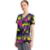 Cherokee Infinity Printed Scrub Tops for Women Round Neck 3 Pockets | Comfortable Fit, Stretch Fabric, Coverstitch Detailing, Rib Knit Neckline Inset, Princess Seams, Side Vents, Easy Care(Portal)