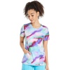 Cherokee Infinity Printed Scrub Tops for Women Round Neck 3 Pockets | Comfortable Fit, Stretch Fabric, Coverstitch Detailing, Rib Knit Neckline Inset, Princess Seams, Side Vents, Easy Care(Painted Prism)