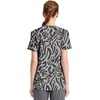 Cherokee Infinity Printed Scrub Tops for Women Round Neck 3 Pockets | Comfortable Fit, Stretch Fabric, Coverstitch Detailing, Rib Knit Neckline Inset, Princess Seams, Side Vents, Easy Care(Big Cat)