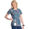 Cherokee Infinity Printed Scrub Tops for Women Round Neck 3 Pockets | Comfortable Fit, Stretch Fabric, Coverstitch Detailing, Rib Knit Neckline Inset, Princess Seams, Side Vents, Easy Care(Colorful Distress)