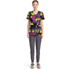 Cherokee Infinity Printed Scrub Tops for Women Round Neck 3 Pockets | Comfortable Fit, Stretch Fabric, Coverstitch Detailing, Rib Knit Neckline Inset, Princess Seams, Side Vents, Easy Care(Portal)