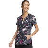 Cherokee Infinity Women Scrubs Top Round Neck Zip Front Print CK772 | Two Angled Welt Pockets, Contemporary Fit, Rib-Knit Neck Inset, Princess Seams, Shirttail Hem, Side Vents