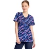 Cherokee Infinity Printed Scrub Tops for Women Round Neck 3 Pockets | Comfortable Fit, Stretch Fabric, Coverstitch Detailing, Rib Knit Neckline Inset, Princess Seams, Side Vents, Easy Care(Staggered Marble)