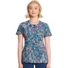 Cherokee Infinity Printed Scrub Tops for Women Round Neck 3 Pockets | Comfortable Fit, Stretch Fabric, Coverstitch Detailing, Rib Knit Neckline Inset, Princess Seams, Side Vents, Easy Care(Colorful Distress)