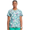 Cherokee Infinity Printed Scrub Tops for Women Round Neck 3 Pockets | Comfortable Fit, Stretch Fabric, Coverstitch Detailing, Rib Knit Neckline Inset, Princess Seams, Side Vents, Easy Care(Tropic Texture)