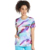 Cherokee Infinity Printed Scrub Tops for Women Round Neck 3 Pockets | Comfortable Fit, Stretch Fabric, Coverstitch Detailing, Rib Knit Neckline Inset, Princess Seams, Side Vents, Easy Care(Painted Prism)