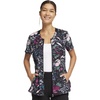 Cherokee Infinity Women Scrubs Top Round Neck Zip Front Print CK772 | Two Angled Welt Pockets, Contemporary Fit, Rib-Knit Neck Inset, Princess Seams, Shirttail Hem, Side Vents