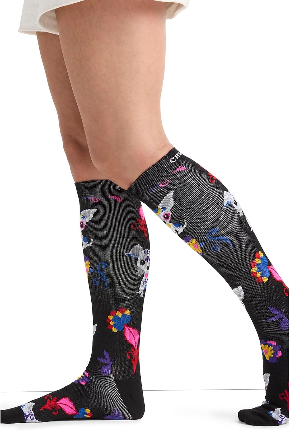 image:imageCherokee Legwear Compression Socks for Women 1015 mmHg 1Pair Pack Comfort Support Knee Highs Soft Fit Regular amp Wide Calf Soft Knit Feel Lightweight Easy Care for Work and Everyday WearSugar Skull Pups