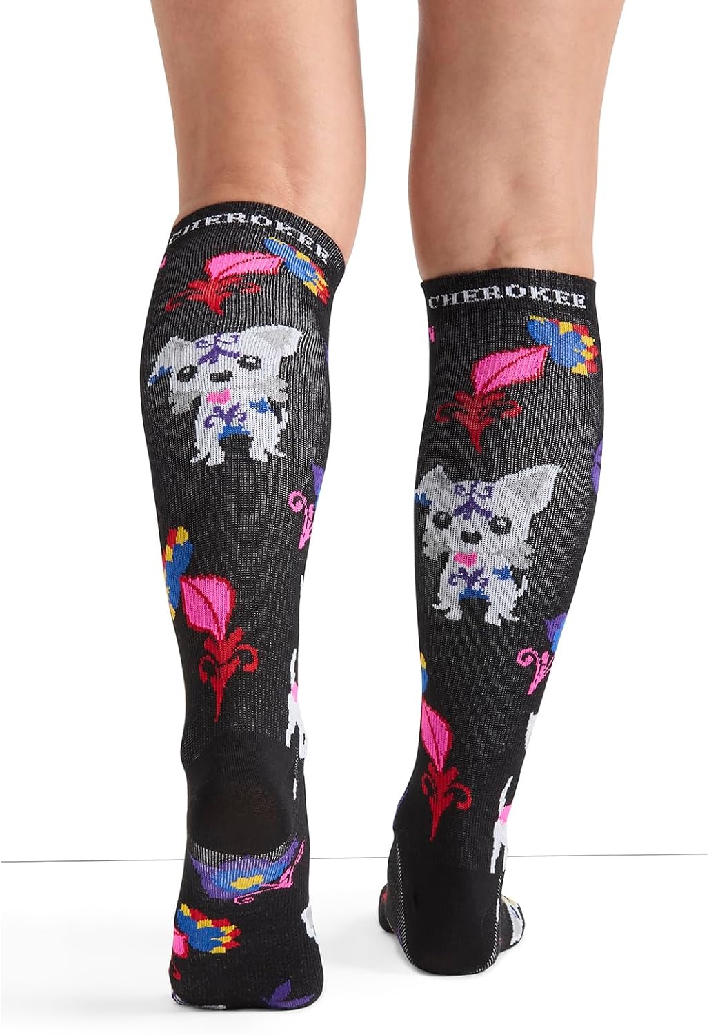 image:imageCherokee Legwear Compression Socks for Women 1015 mmHg 1Pair Pack Comfort Support Knee Highs Soft Fit Regular amp Wide Calf Soft Knit Feel Lightweight Easy Care for Work and Everyday WearSugar Skull Pups