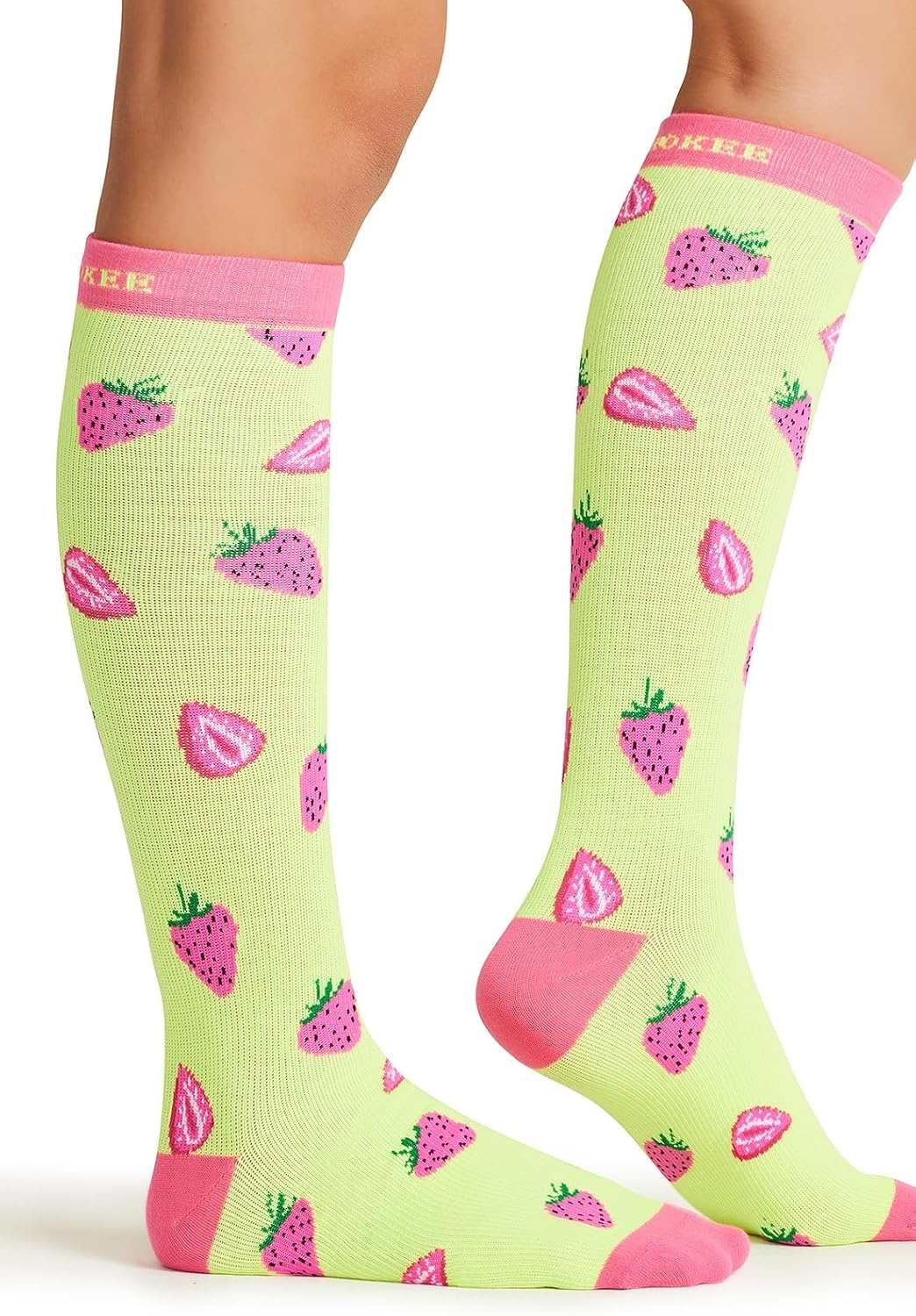 image:imageCherokee Legwear Compression Socks for Women 1015 mmHg 1Pair Pack Comfort Support Knee Highs Soft Fit Regular amp Wide Calf Soft Knit Feel Lightweight Easy Care for Work and Everyday WearStrawberry Patch