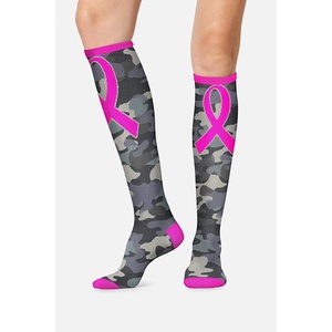 Cherokee Legwear Compression Socks for Women 10-15 mmHg (1-Pair Pack) | Comfort Support Knee Highs, Soft Fit, Regular & Wide Calf, Soft Knit Feel, Lightweight, Easy Care for Work and Everyday Wear(Camo Pink Ribbon)