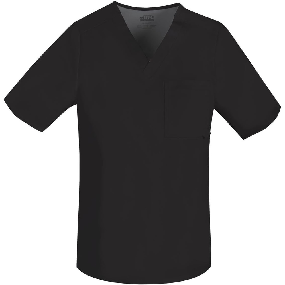 image:imageCherokee Luxe Men Scrubs Top Tuckable VNeck 1929 ID Loop Back Yoke Side Vents DoubleNeedle Topstitching 285Inch Back Length Mobility For Healthcare WorkBlack