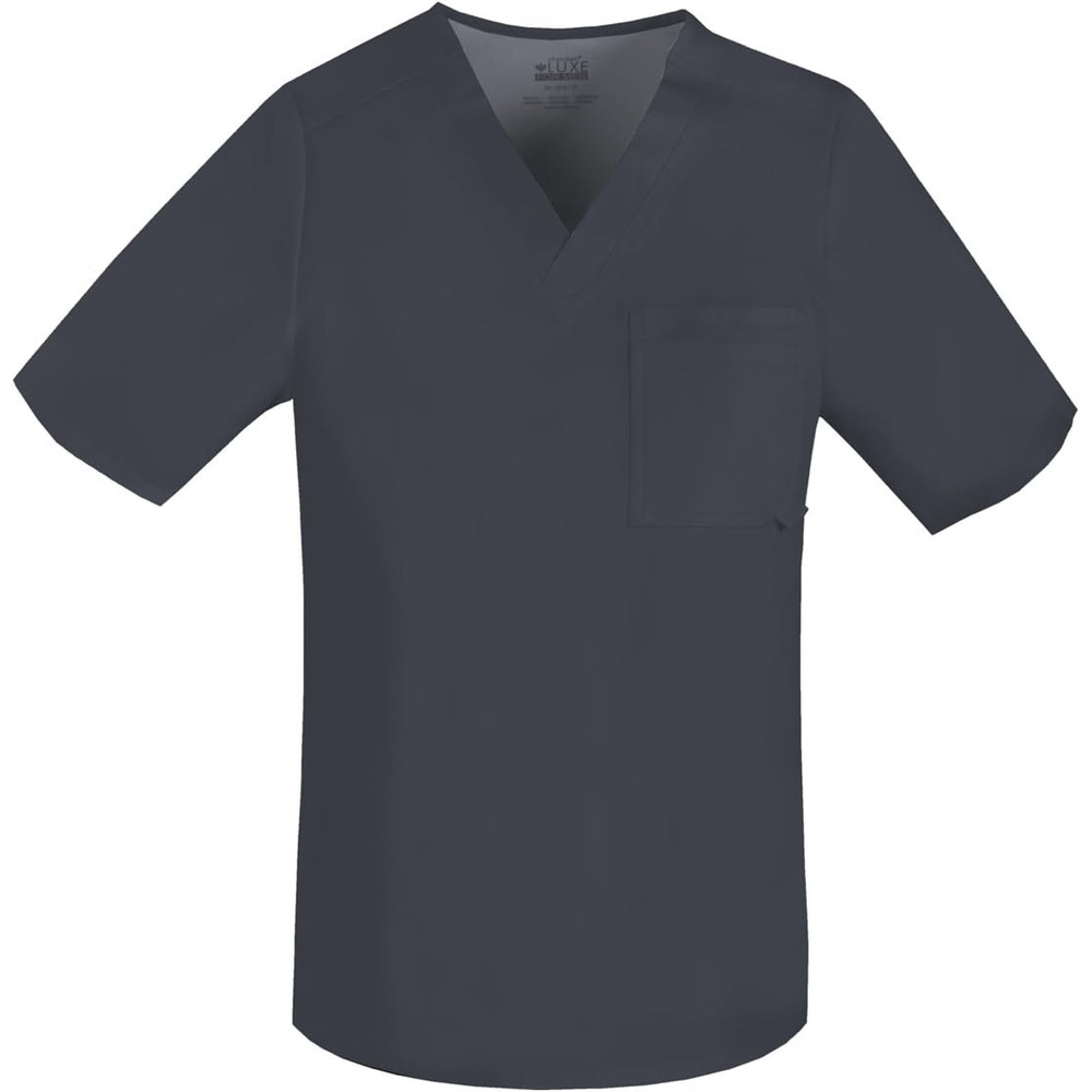 image:imageCherokee Luxe Men Scrubs Top Tuckable VNeck 1929 ID Loop Back Yoke Side Vents DoubleNeedle Topstitching 285Inch Back Length Mobility For Healthcare WorkPewter