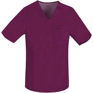 Cherokee Luxe Men Scrubs Top Tuckable V-Neck 1929 | ID Loop, Back Yoke, Side Vents, Double-Needle Topstitching, 28.5-Inch Back Length, Mobility For Healthcare Work(Wine)