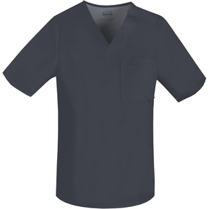 Cherokee Luxe Men Scrubs Top Tuckable V-Neck 1929 | ID Loop, Back Yoke, Side Vents, Double-Needle Topstitching, 28.5-Inch Back Length, Mobility For Healthcare Work(Pewter)