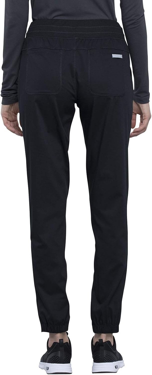 image:imageCherokee Revolution Scrub Pants for Women Jogger with Elastic Waist 5 Pockets Natural Rise Blended Fabric Twill Soft 2Way Stretch Mesh Waistband for Active ShiftsBlack