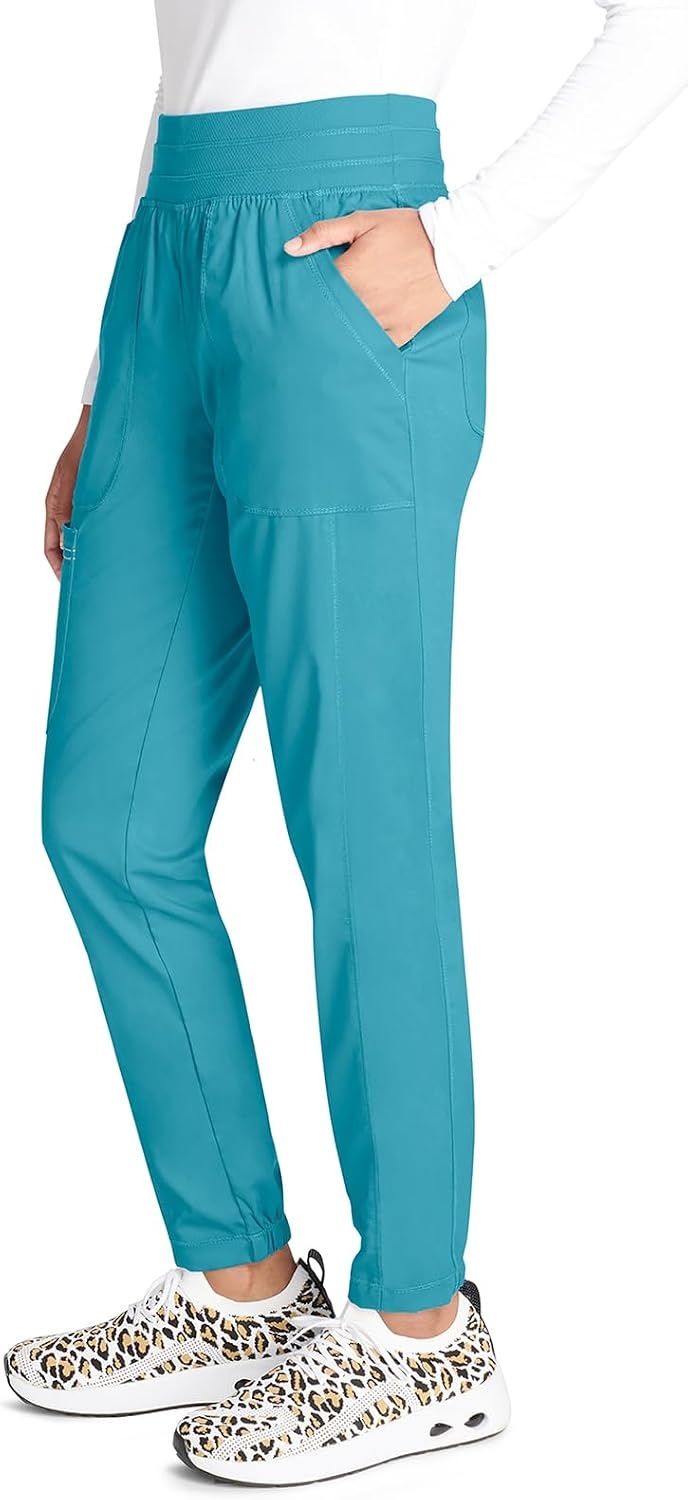 image:imageCherokee Revolution Scrub Pants for Women Jogger with Elastic Waist 5 Pockets Natural Rise Blended Fabric Twill Soft 2Way Stretch Mesh Waistband for Active ShiftsSoft Marine