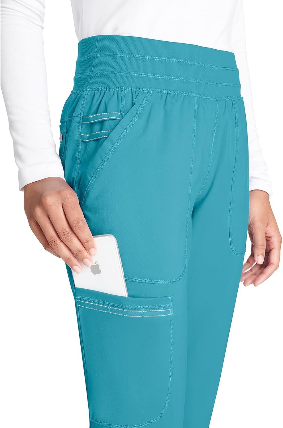 image:imageCherokee Revolution Scrub Pants for Women Jogger with Elastic Waist 5 Pockets Natural Rise Blended Fabric Twill Soft 2Way Stretch Mesh Waistband for Active ShiftsSoft Marine
