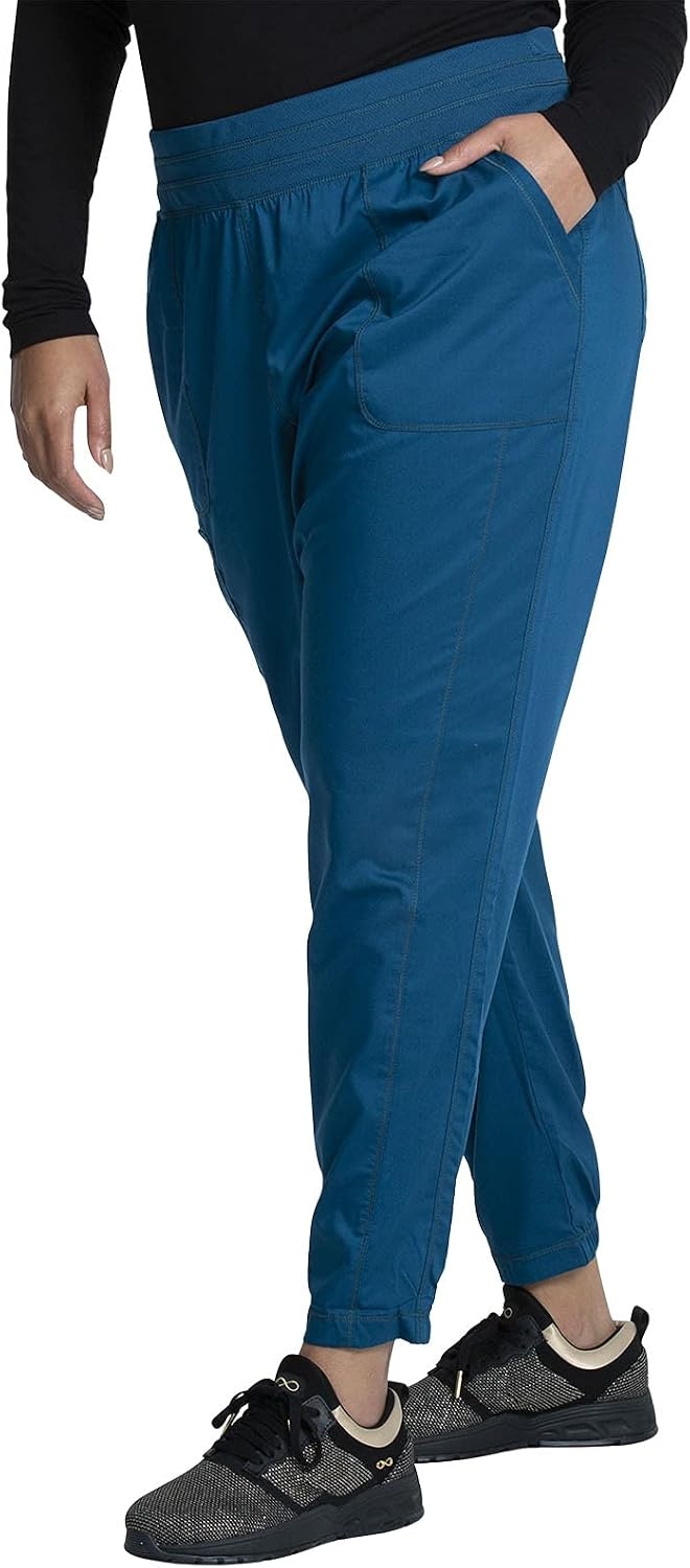 image:imageCherokee Revolution Scrub Pants for Women Jogger with Elastic Waist 5 Pockets Natural Rise Blended Fabric Twill Soft 2Way Stretch Mesh Waistband for Active ShiftsCaribbean Blue