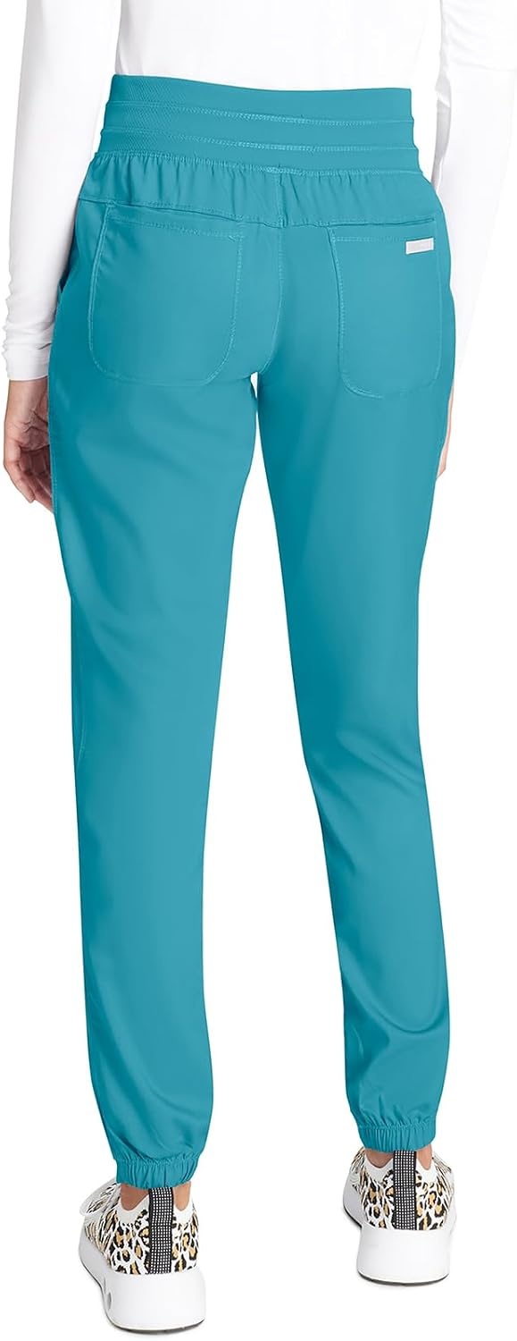 image:imageCherokee Revolution Scrub Pants for Women Jogger with Elastic Waist 5 Pockets Natural Rise Blended Fabric Twill Soft 2Way Stretch Mesh Waistband for Active ShiftsSoft Marine