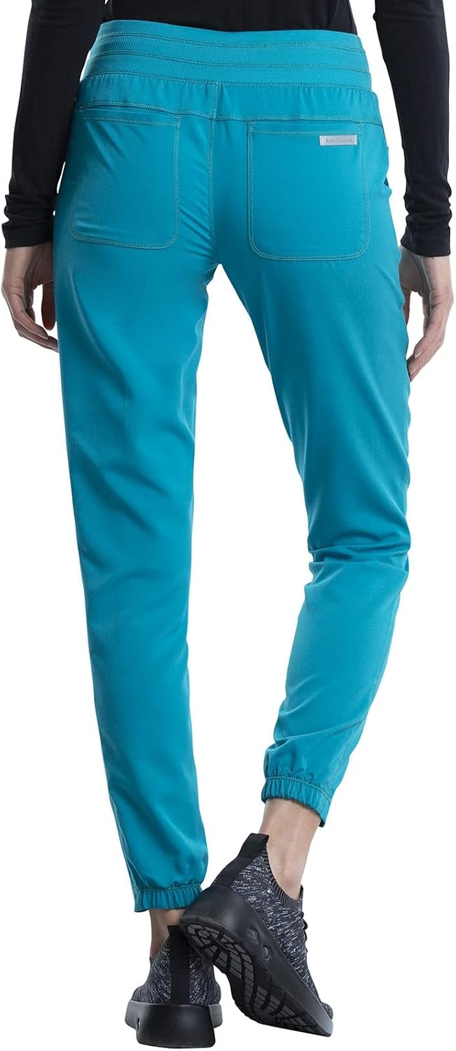 image:imageCherokee Revolution Scrub Pants for Women Jogger with Elastic Waist 5 Pockets Natural Rise Blended Fabric Twill Soft 2Way Stretch Mesh Waistband for Active ShiftsTeal Blue