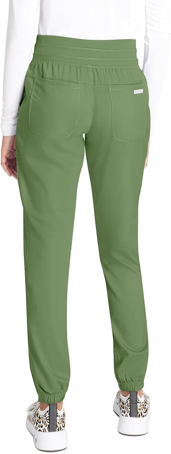 image:imageCherokee Revolution Scrub Pants for Women Jogger with Elastic Waist 5 Pockets Natural Rise Blended Fabric Twill Soft 2Way Stretch Mesh Waistband for Active ShiftsCelery Green